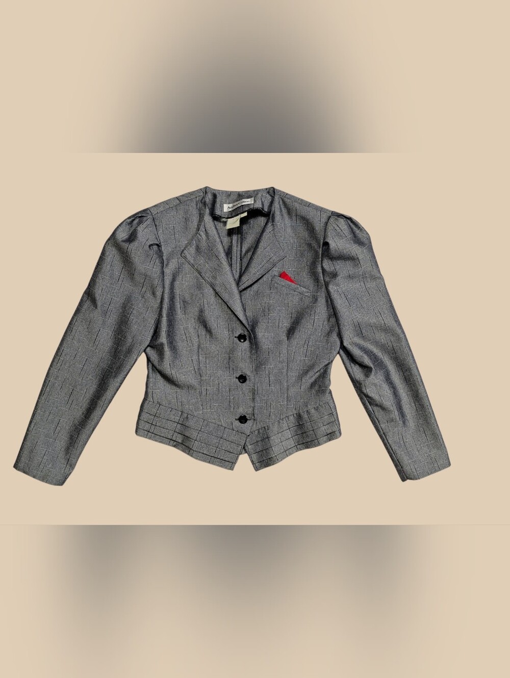 80s Audrey Celine Gray Women's Tailored Blazer Jacket with Red Accent